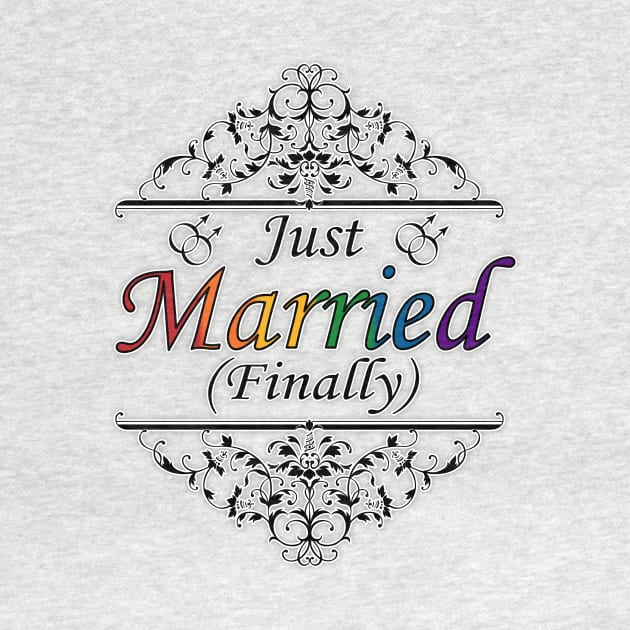Just Married (Finally) Gay Pride Design with Floral Highlights by LiveLoudGraphics